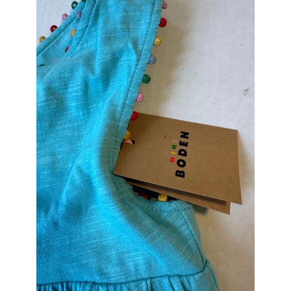 NEW Mini Boden Cross Back Pom Top Blue Sz 6-7 - Picture 4 of 8